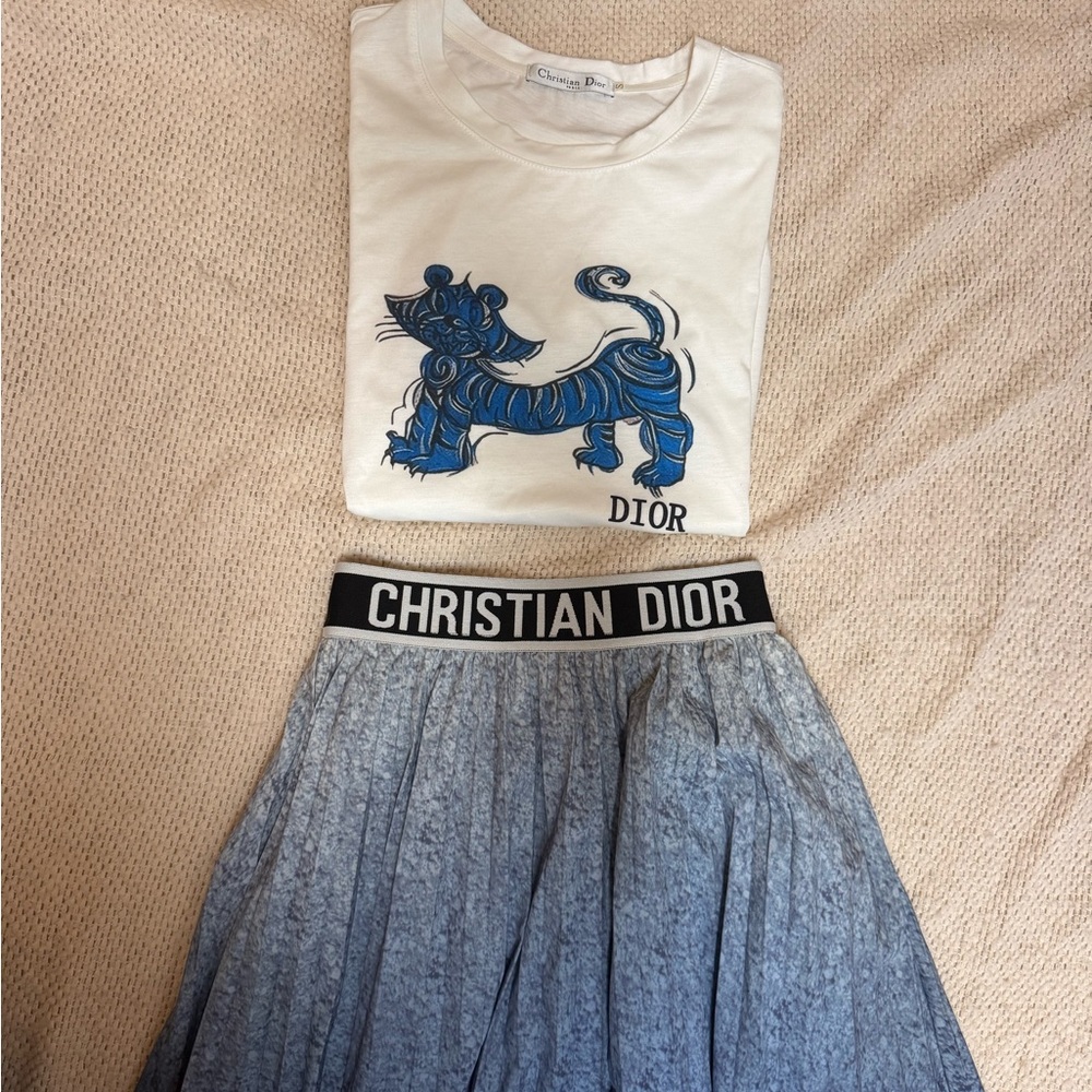 Dior matching skirt and tiger shirt set